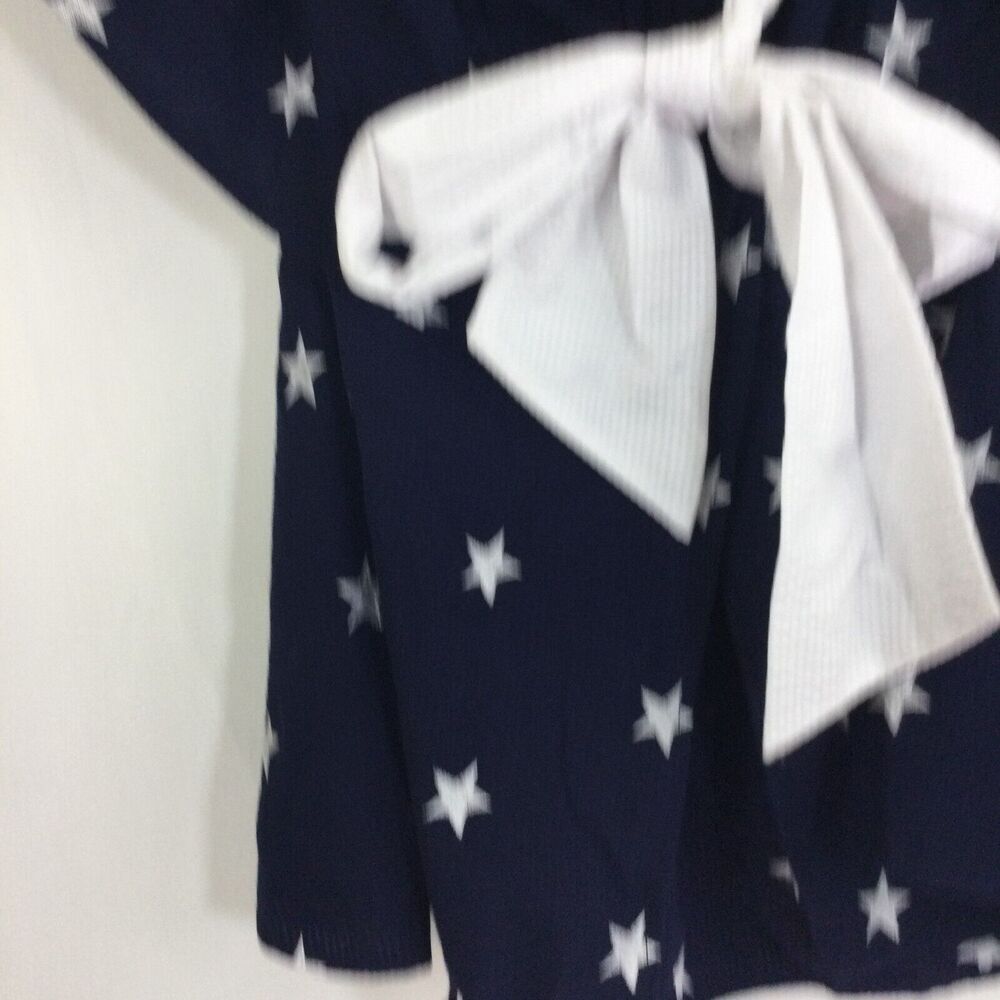 Lauren James Womens Stars Print Off the Shoulder Seersucker Bow Top Navy White L - Picture 10 of 11